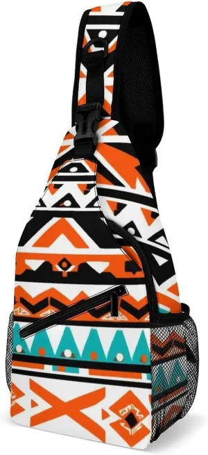 Supdreamc Sling Bag Backpack for Men Women Multipurpose Anti-Theft Outdoor Sport Daypack Travel Bag Tactical Satchel, Indiana Western Southwest Tribal Ethnic Aztec Geometric Chest Day Bag Backpack