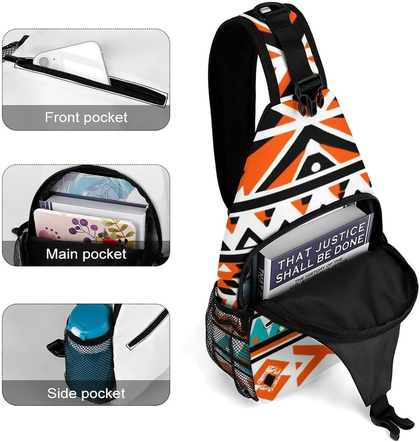 Supdreamc Sling Bag Backpack for Men Women Multipurpose Anti-Theft Outdoor Sport Daypack Travel Bag Tactical Satchel, Indiana Western Southwest Tribal Ethnic Aztec Geometric Chest Day Bag Backpack