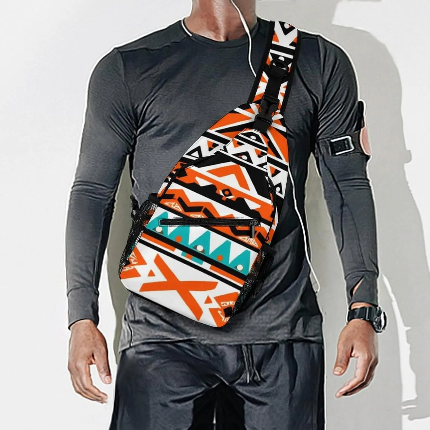 Supdreamc Sling Bag Backpack for Men Women Multipurpose Anti-Theft Outdoor Sport Daypack Travel Bag Tactical Satchel, Indiana Western Southwest Tribal Ethnic Aztec Geometric Chest Day Bag Backpack