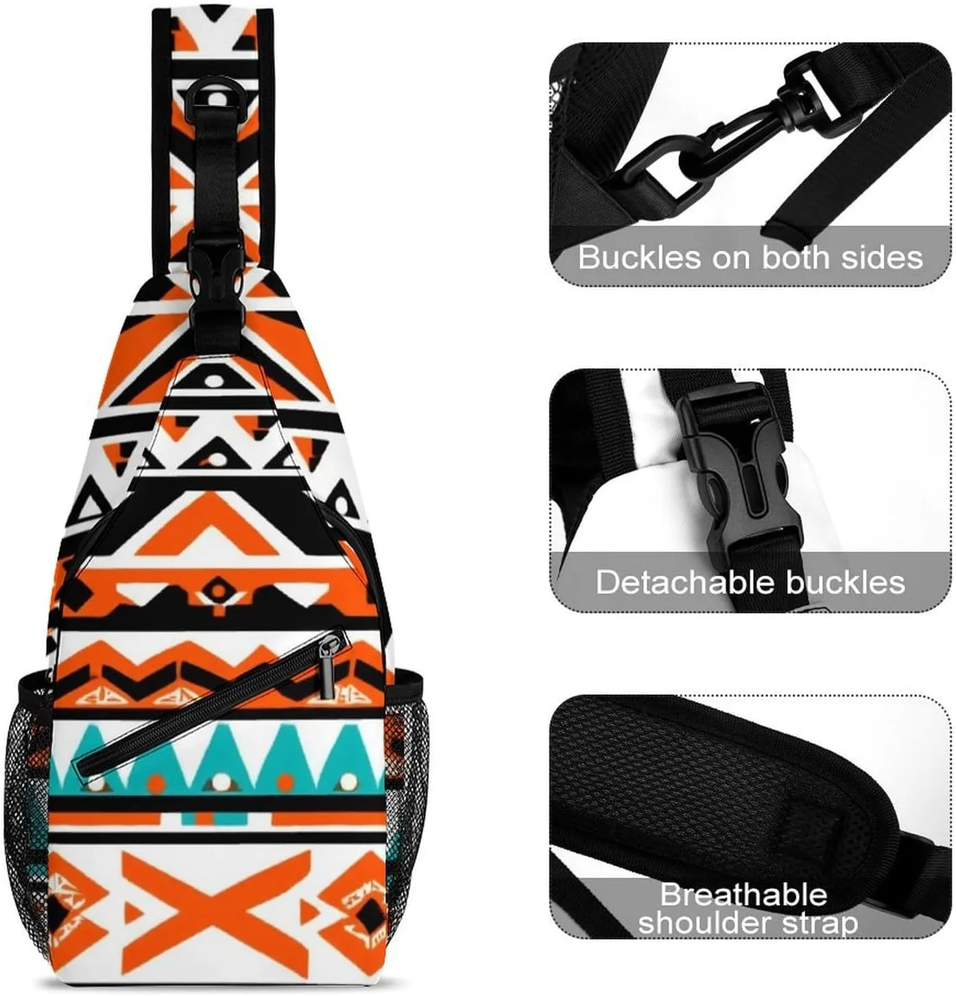Supdreamc Sling Bag Backpack for Men Women Multipurpose Anti-Theft Outdoor Sport Daypack Travel Bag Tactical Satchel, Indiana Western Southwest Tribal Ethnic Aztec Geometric Chest Day Bag Backpack
