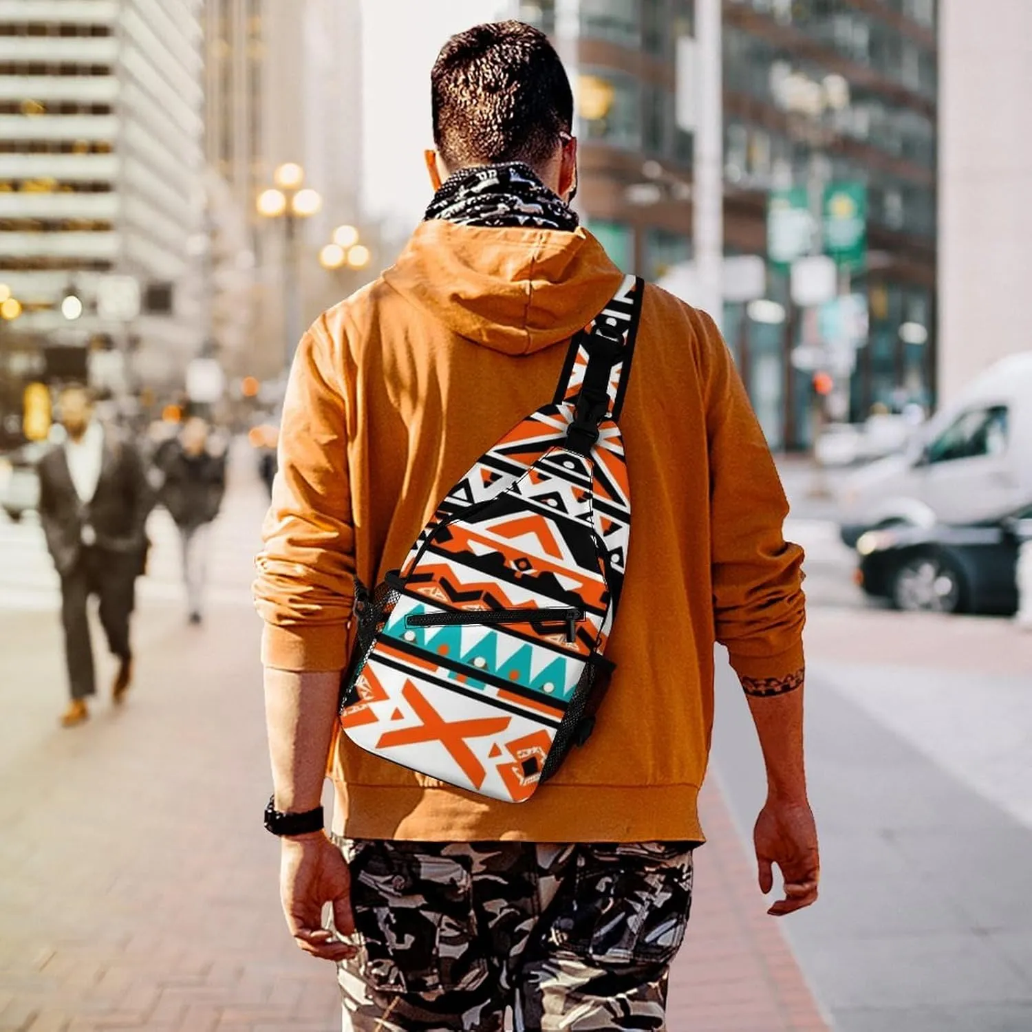 Supdreamc Sling Bag Backpack for Men Women Multipurpose Anti-Theft Outdoor Sport Daypack Travel Bag Tactical Satchel, Indiana Western Southwest Tribal Ethnic Aztec Geometric Chest Day Bag Backpack