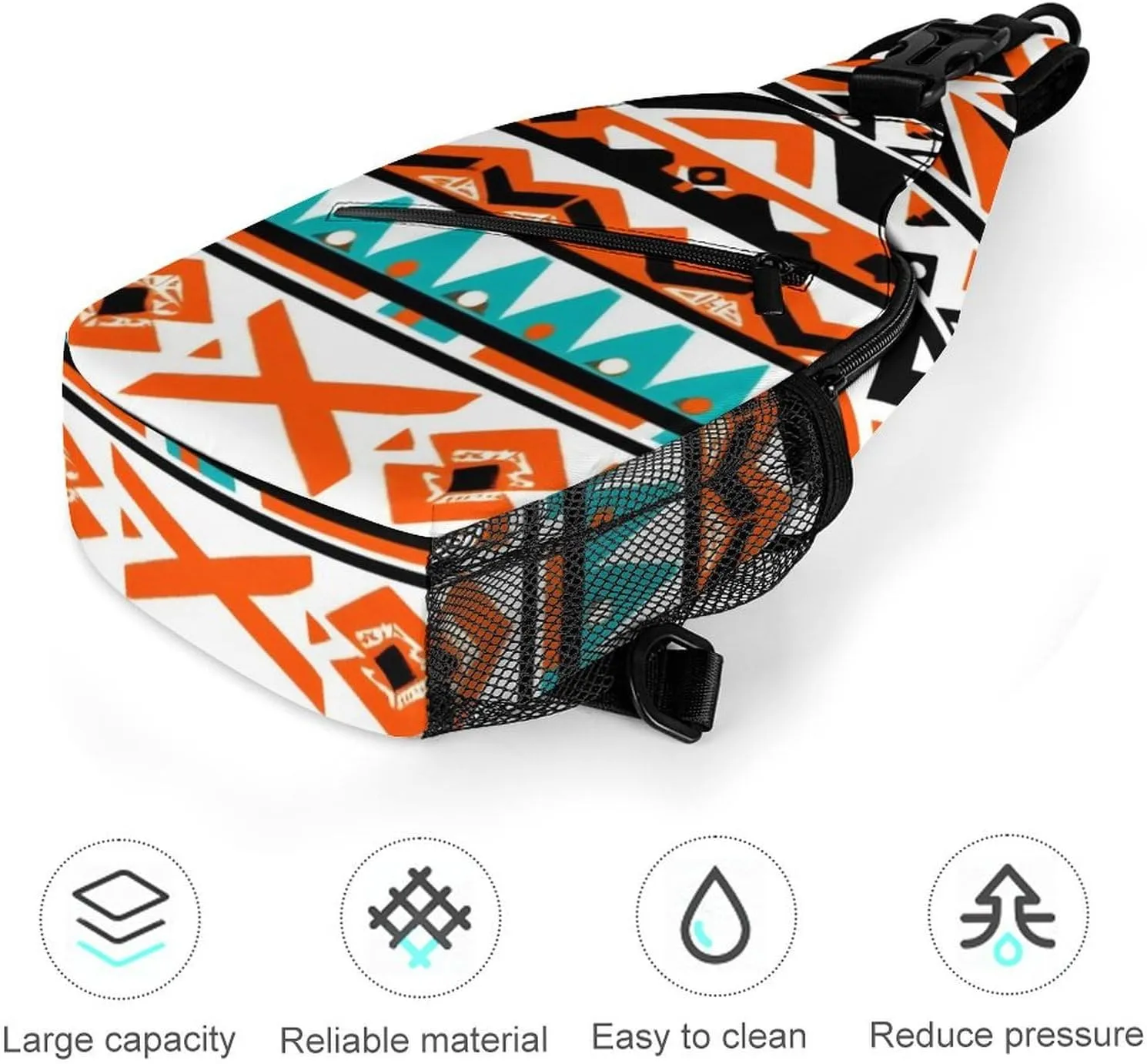 Supdreamc Sling Bag Backpack for Men Women Multipurpose Anti-Theft Outdoor Sport Daypack Travel Bag Tactical Satchel, Indiana Western Southwest Tribal Ethnic Aztec Geometric Chest Day Bag Backpack