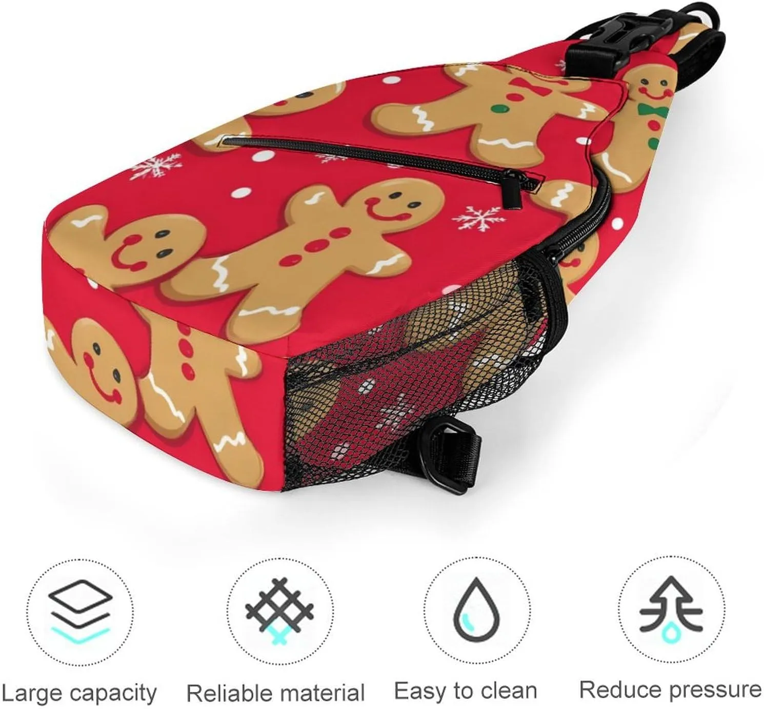 Supdreamc Sling Bag Backpack for Women Men Multipurpose Anti-Theft Gym Crossbody Sack Satchel Outdoor Hiking Backpack, Christmas Red Polka Dots Snowflakes Gingerbread Cookies Chest Day Bag