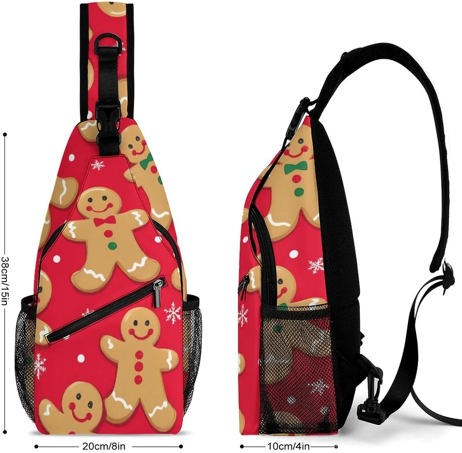 Supdreamc Sling Bag Backpack for Women Men Multipurpose Anti-Theft Gym Crossbody Sack Satchel Outdoor Hiking Backpack, Christmas Red Polka Dots Snowflakes Gingerbread Cookies Chest Day Bag
