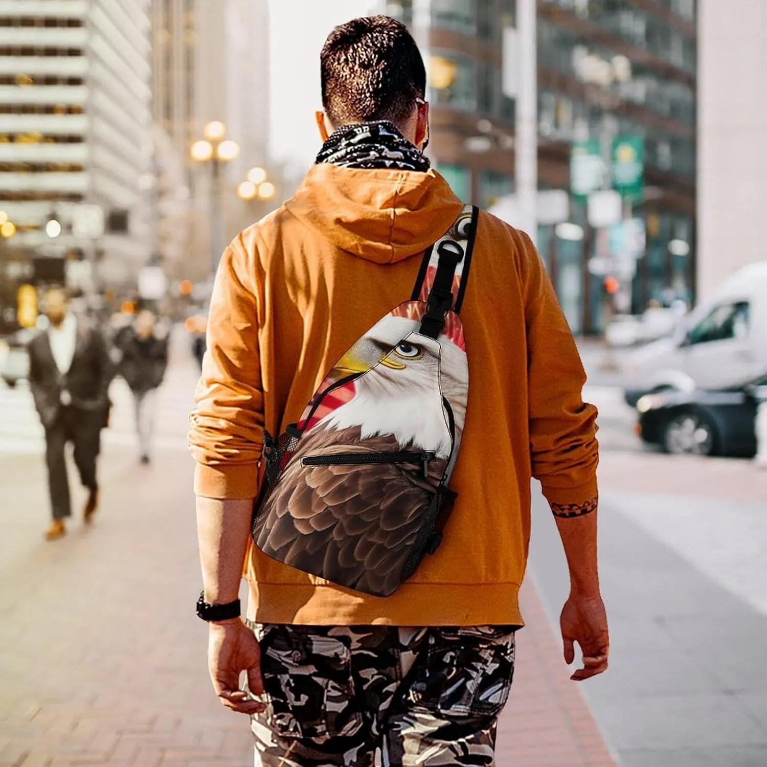 Supdreamc Sling Shoulder Backpack for Women Men Multipurpose Anti-Theft Casual Carrying Tote Case Crossbody Travel Bag Tactical Satchel, Bald Eagle American Flag Fireworks Art Rucksack