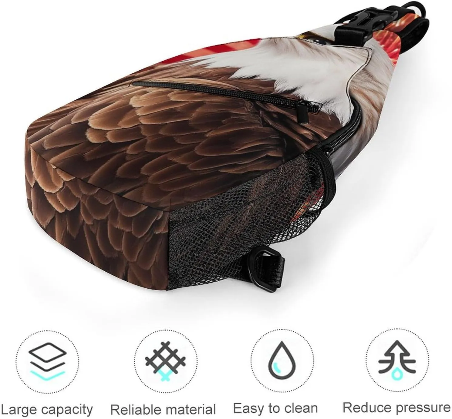 Supdreamc Sling Shoulder Backpack for Women Men Multipurpose Anti-Theft Casual Carrying Tote Case Crossbody Travel Bag Tactical Satchel, Bald Eagle American Flag Fireworks Art Rucksack