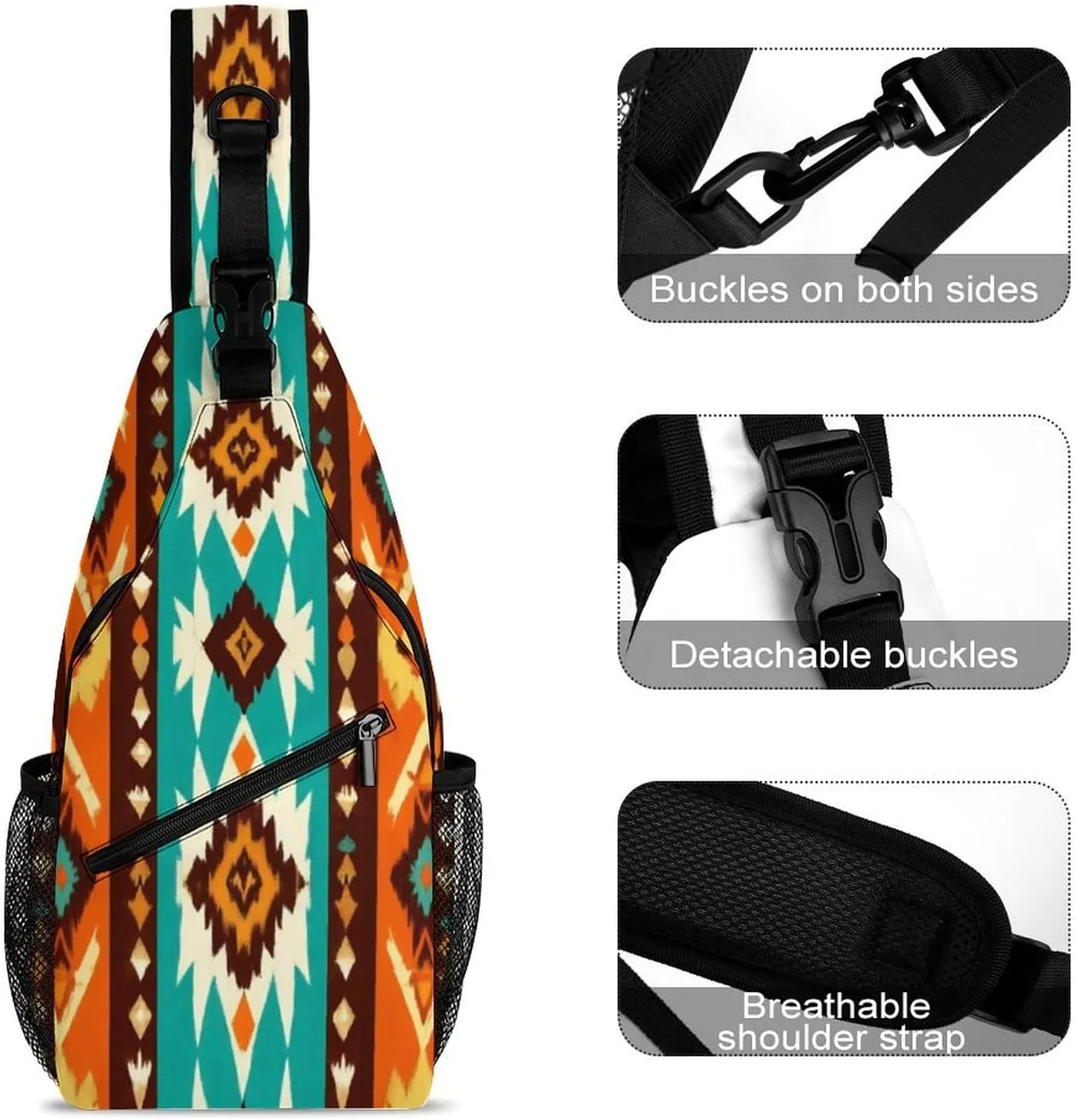 Supdreamc Sling Shoulder Backpack for Women Men Multipurpose Anti-Theft Casual Carrying Tote Case Crossbody Travel Bag Tactical Satchel, Indiana Western Southwest Ethnic Tribal Navajo Rucksack