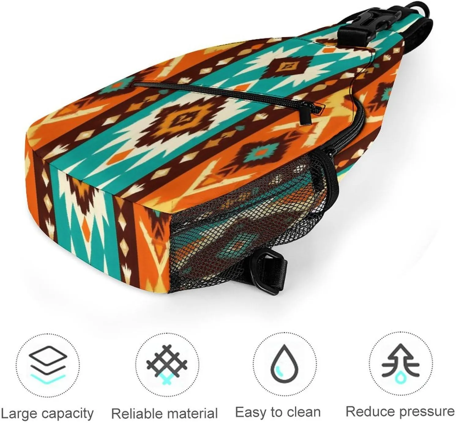 Supdreamc Sling Shoulder Backpack for Women Men Multipurpose Anti-Theft Casual Carrying Tote Case Crossbody Travel Bag Tactical Satchel, Indiana Western Southwest Ethnic Tribal Navajo Rucksack