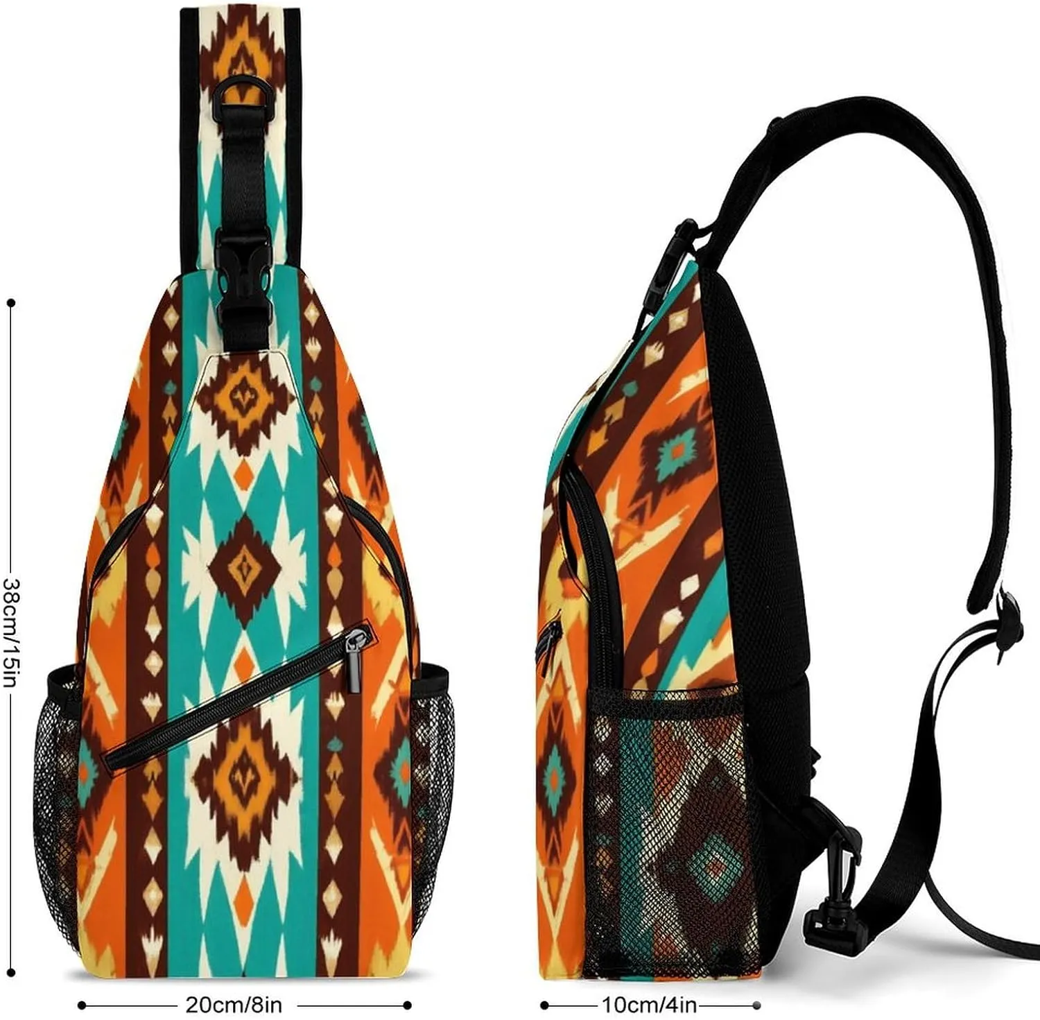 Supdreamc Sling Shoulder Backpack for Women Men Multipurpose Anti-Theft Casual Carrying Tote Case Crossbody Travel Bag Tactical Satchel, Indiana Western Southwest Ethnic Tribal Navajo Rucksack