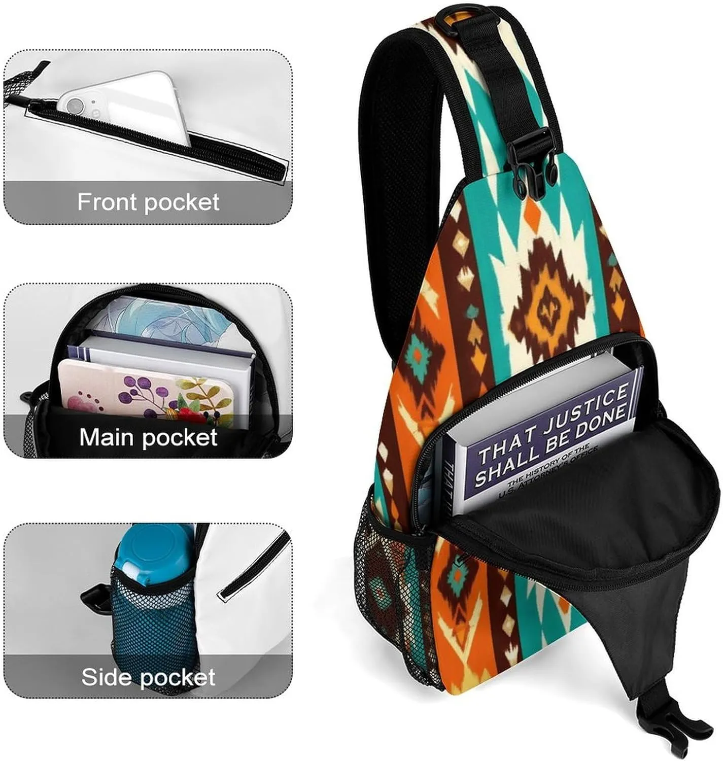 Supdreamc Sling Shoulder Backpack for Women Men Multipurpose Anti-Theft Casual Carrying Tote Case Crossbody Travel Bag Tactical Satchel, Indiana Western Southwest Ethnic Tribal Navajo Rucksack
