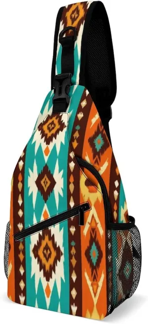 Supdreamc Sling Shoulder Backpack for Women Men Multipurpose Anti-Theft Casual Carrying Tote Case Crossbody Travel Bag Tactical Satchel, Indiana Western Southwest Ethnic Tribal Navajo Rucksack