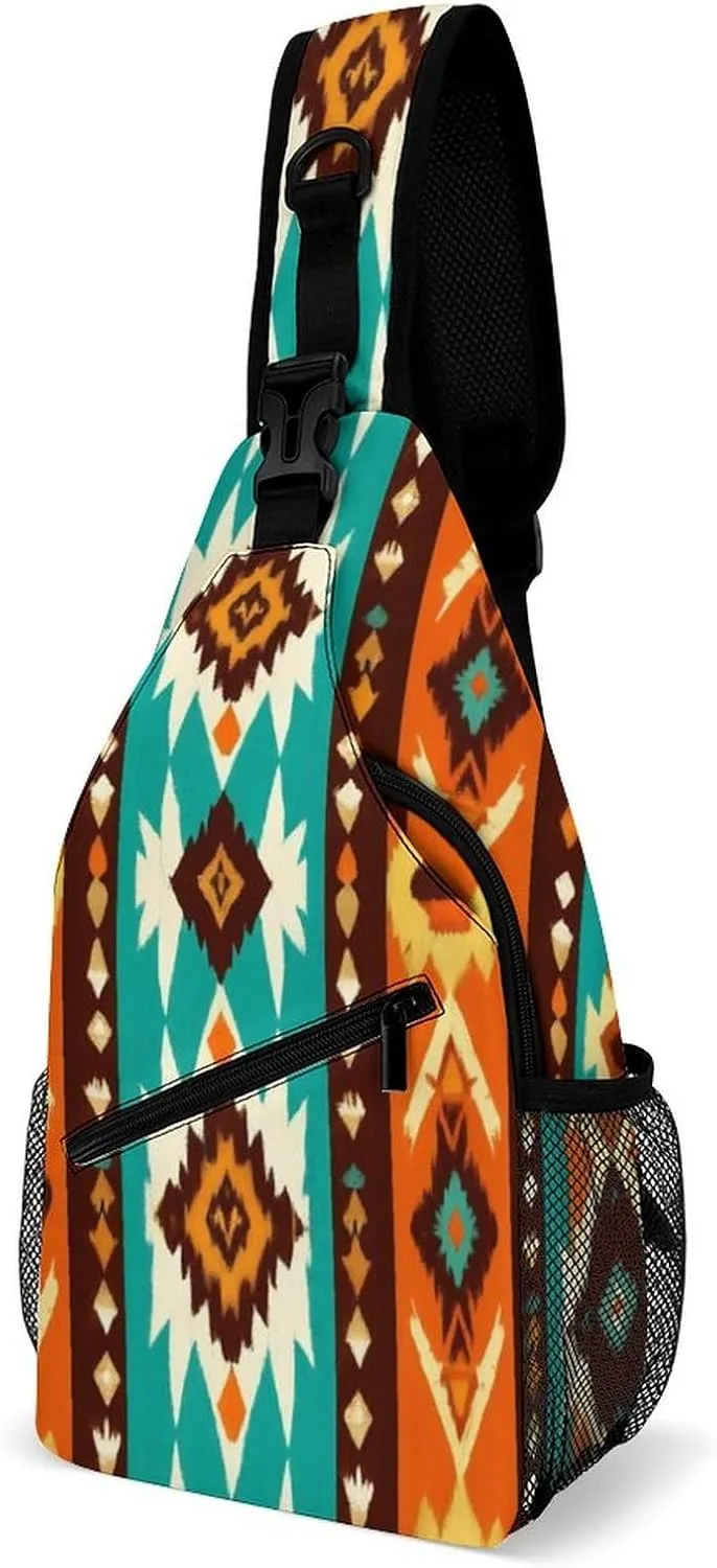 Supdreamc Sling Shoulder Backpack for Women Men Multipurpose Anti-Theft Casual Carrying Tote Case Crossbody Travel Bag Tactical Satchel, Indiana Western Southwest Ethnic Tribal Navajo Rucksack