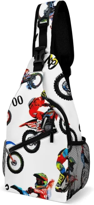 Supdreamc Ultra Lightweight Sling Backpack Chest Day Bag Multipurpose Anti-Theft Rucksack for Cycling Hiking Camping Travel Outdoor, Vintage Motorcycle Racing Dirt Bike Camera Case Messenger Bag