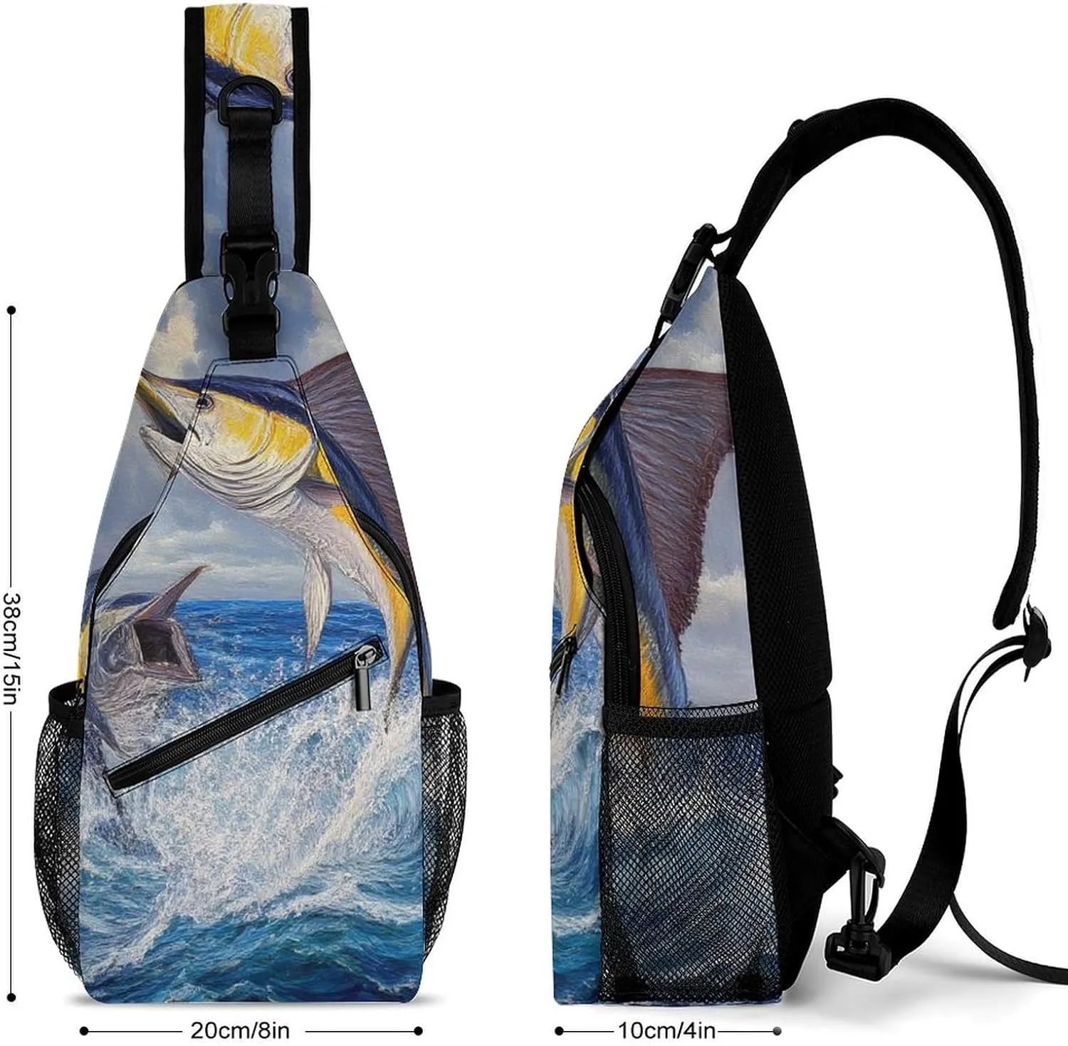 Supdreamc Ultra Lightweight Sling Backpack Shoulder Chest Crossbody Bag Multipurpose Anti-Theft Backpacking for Hiking Cycling Walking Dog Bicycle Travel - Whimsical Fish Painting