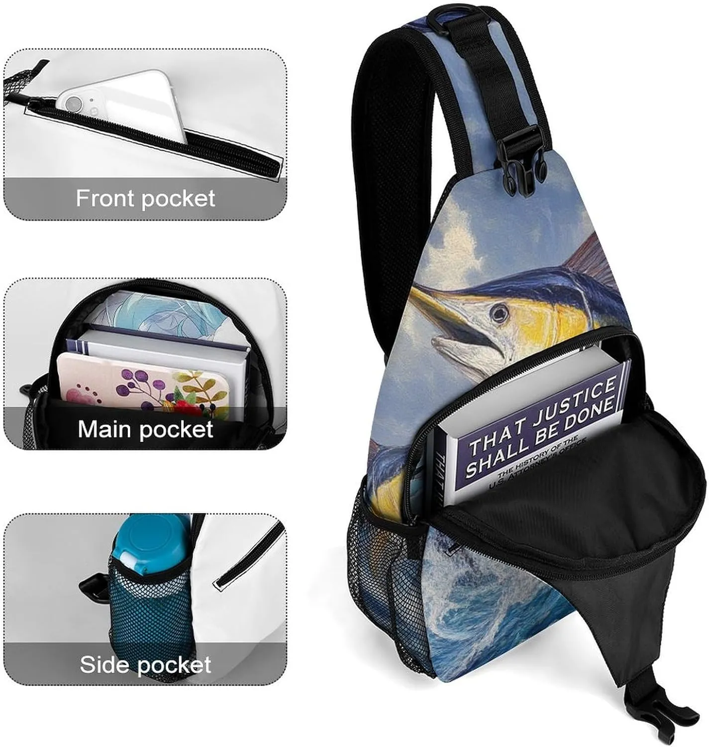 Supdreamc Ultra Lightweight Sling Backpack Shoulder Chest Crossbody Bag Multipurpose Anti-Theft Backpacking for Hiking Cycling Walking Dog Bicycle Travel - Whimsical Fish Painting