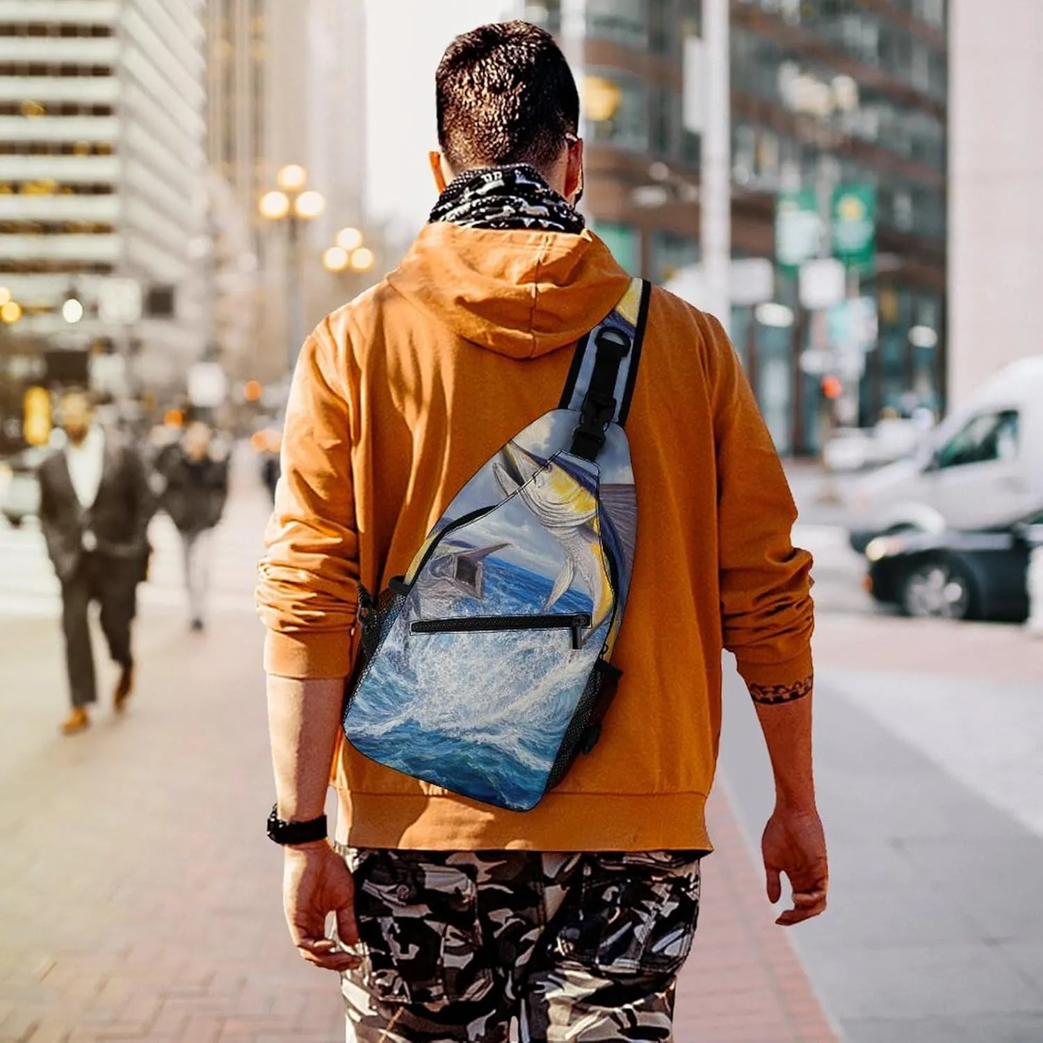 Supdreamc Ultra Lightweight Sling Backpack Shoulder Chest Crossbody Bag Multipurpose Anti-Theft Backpacking for Hiking Cycling Walking Dog Bicycle Travel - Whimsical Fish Painting