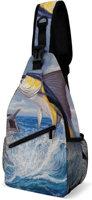 Supdreamc Ultra Lightweight Sling Backpack Shoulder Chest Crossbody Bag Multipurpose Anti-Theft Backpacking for Hiking Cycling Walking Dog Bicycle Travel - Whimsical Fish Painting