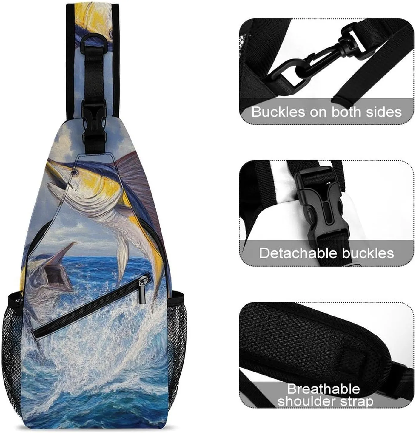 Supdreamc Ultra Lightweight Sling Backpack Shoulder Chest Crossbody Bag Multipurpose Anti-Theft Backpacking for Hiking Cycling Walking Dog Bicycle Travel - Whimsical Fish Painting