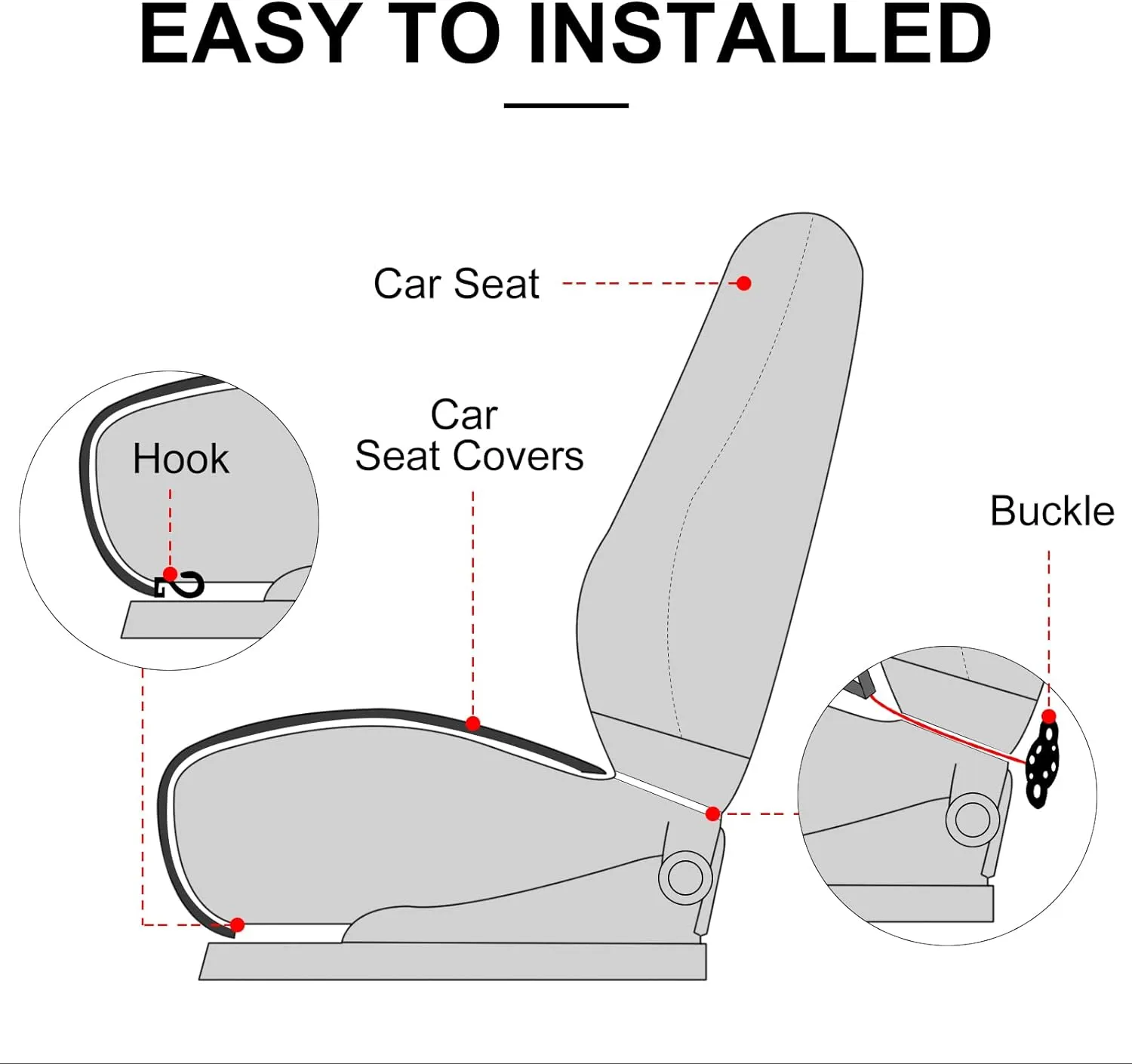 surpassme 2 Comfortable Car Seat Covers Universal Front Seat Coves for Car Accessories with Storage Pockets, Padded Car Interior Covers for Automotive, SUV, Truck, and Van (Grey)
