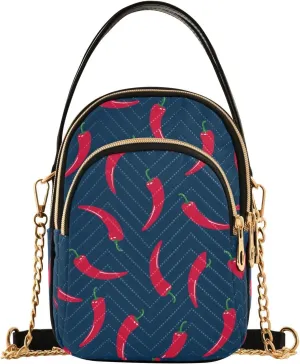 susiyo Chile Peppers Blue Small Crossbody Bags Shoulder Bag for Women Multi Zipper Stylish Ladies Messenger Bags Phone Purse Handbag Wallet