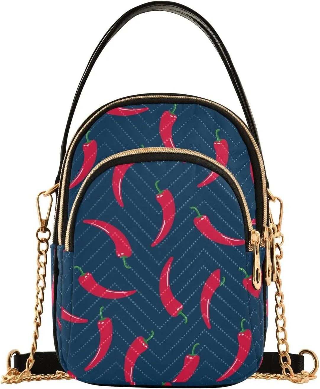 susiyo Chile Peppers Blue Small Crossbody Bags Shoulder Bag for Women Multi Zipper Stylish Ladies Messenger Bags Phone Purse Handbag Wallet