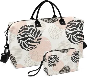 susiyo Travel Duffel Bags Animal Print and Circles Quilted Gym Bag Weekender Overnight Bags with Small Makeup Pouch