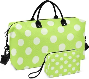 susiyo Travel Duffel Bags Lime Green Polka Dot Quilted Gym Bag Weekender Overnight Bags with Small Makeup Pouch