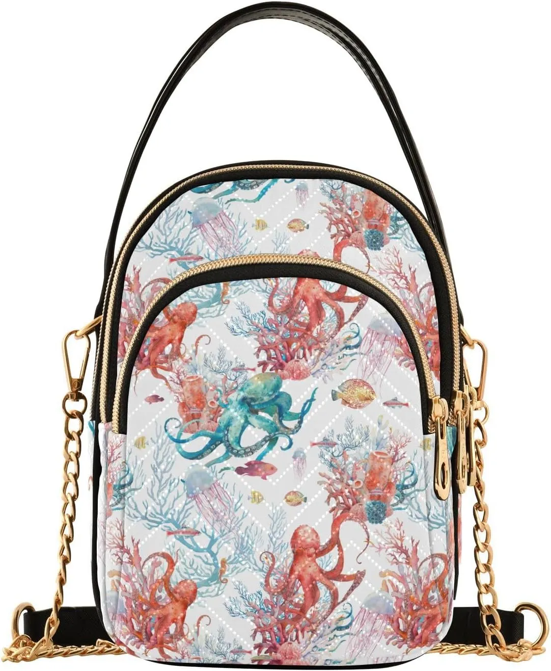 susiyo Underwater Octopus Corals Quilted Crossbody Bag Small Women Shoulder Purses with Chain Strap