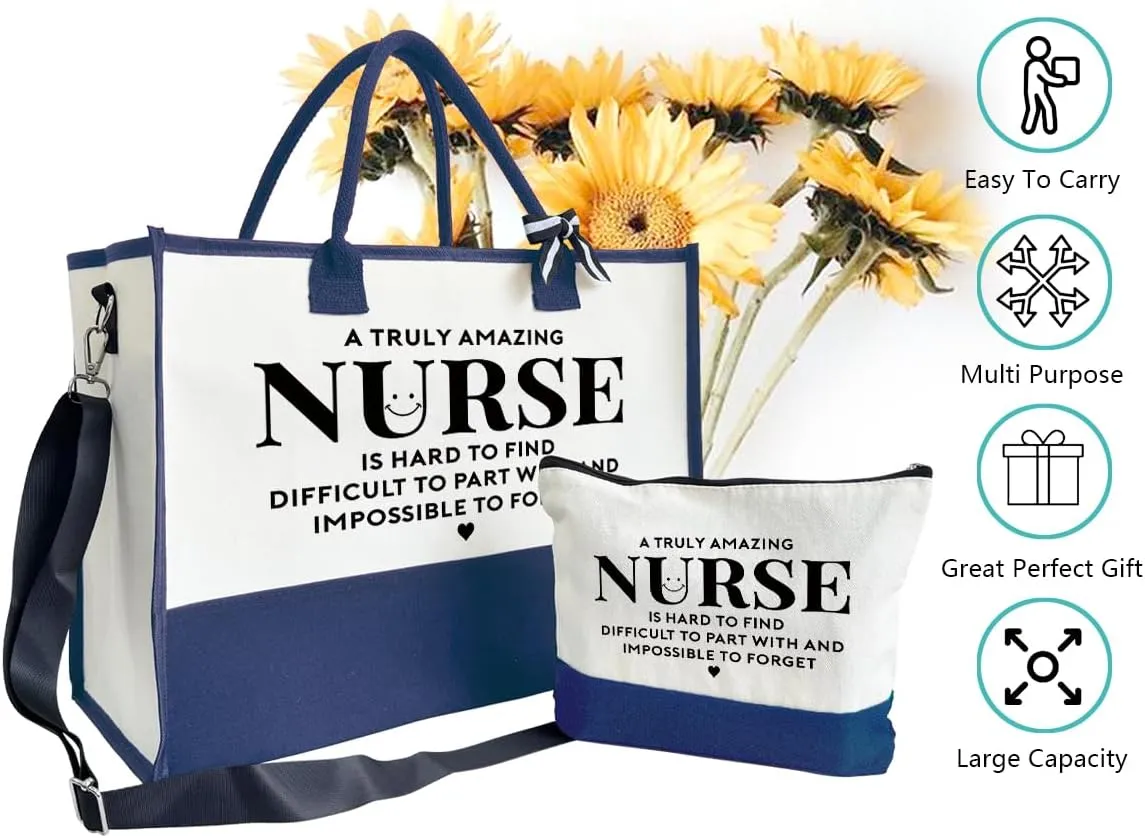 SUSZDOU Amazing Nurse Canvas Tote Bag for Women, Shoulder Beach Travel Bag With Zipper, Thank You Gift, Make Up Gag C1