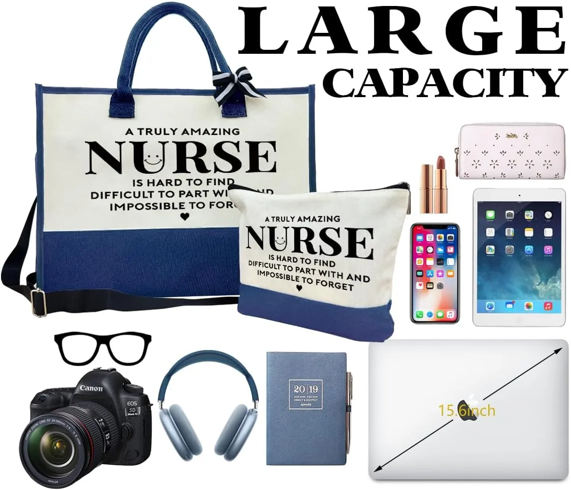 SUSZDOU Amazing Nurse Canvas Tote Bag for Women, Shoulder Beach Travel Bag With Zipper, Thank You Gift, Make Up Gag C1