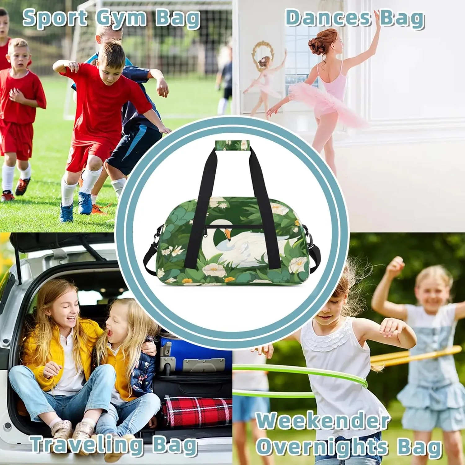 Swan Duck Small Gym Bag 18 inch Carry On Duffel Bag for Weekender Travel Sports Workout Yoga Gymnastics Dance Ballet