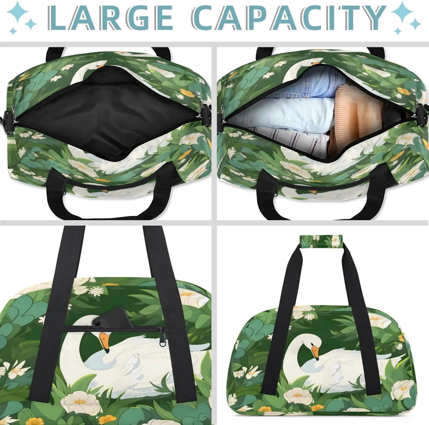 Swan Duck Small Gym Bag 18 inch Carry On Duffel Bag for Weekender Travel Sports Workout Yoga Gymnastics Dance Ballet