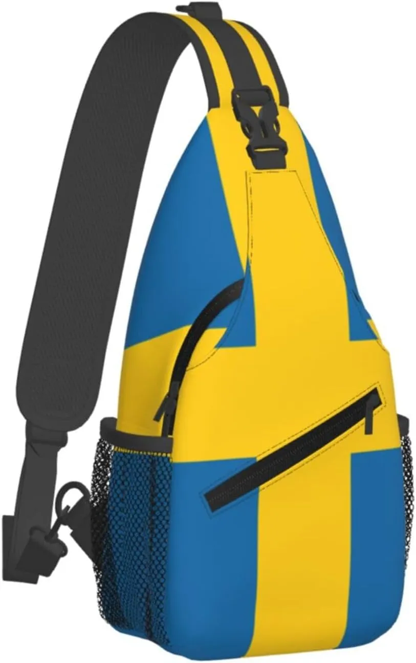 Sweden Flag Sling Bag for Men Women Adjustable Shoulder Sling Backpack Lightweight Chest Crossbody Bags for Travel Hiking Daypack Fanny Pack