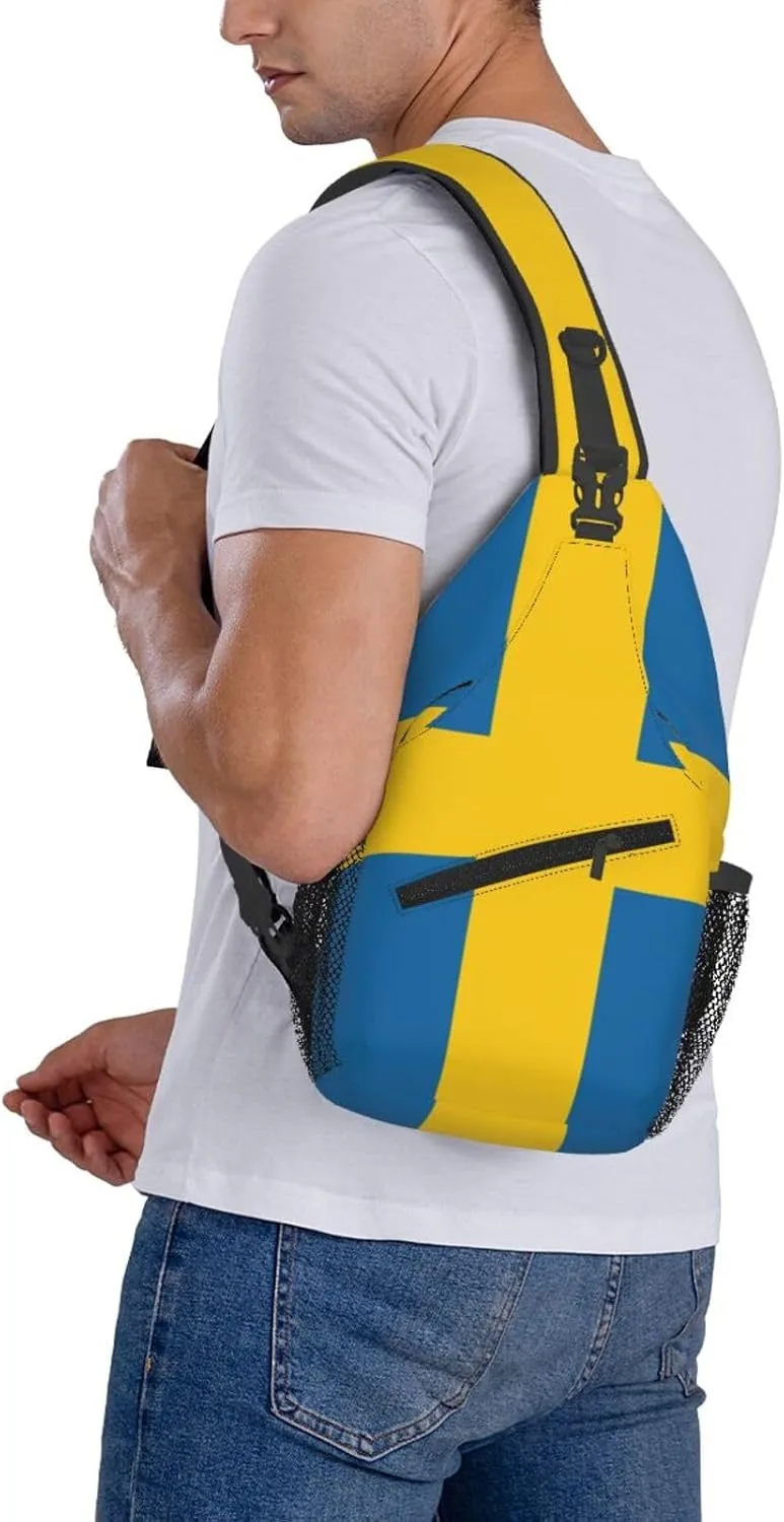 Sweden Flag Sling Bag for Men Women Adjustable Shoulder Sling Backpack Lightweight Chest Crossbody Bags for Travel Hiking Daypack Fanny Pack