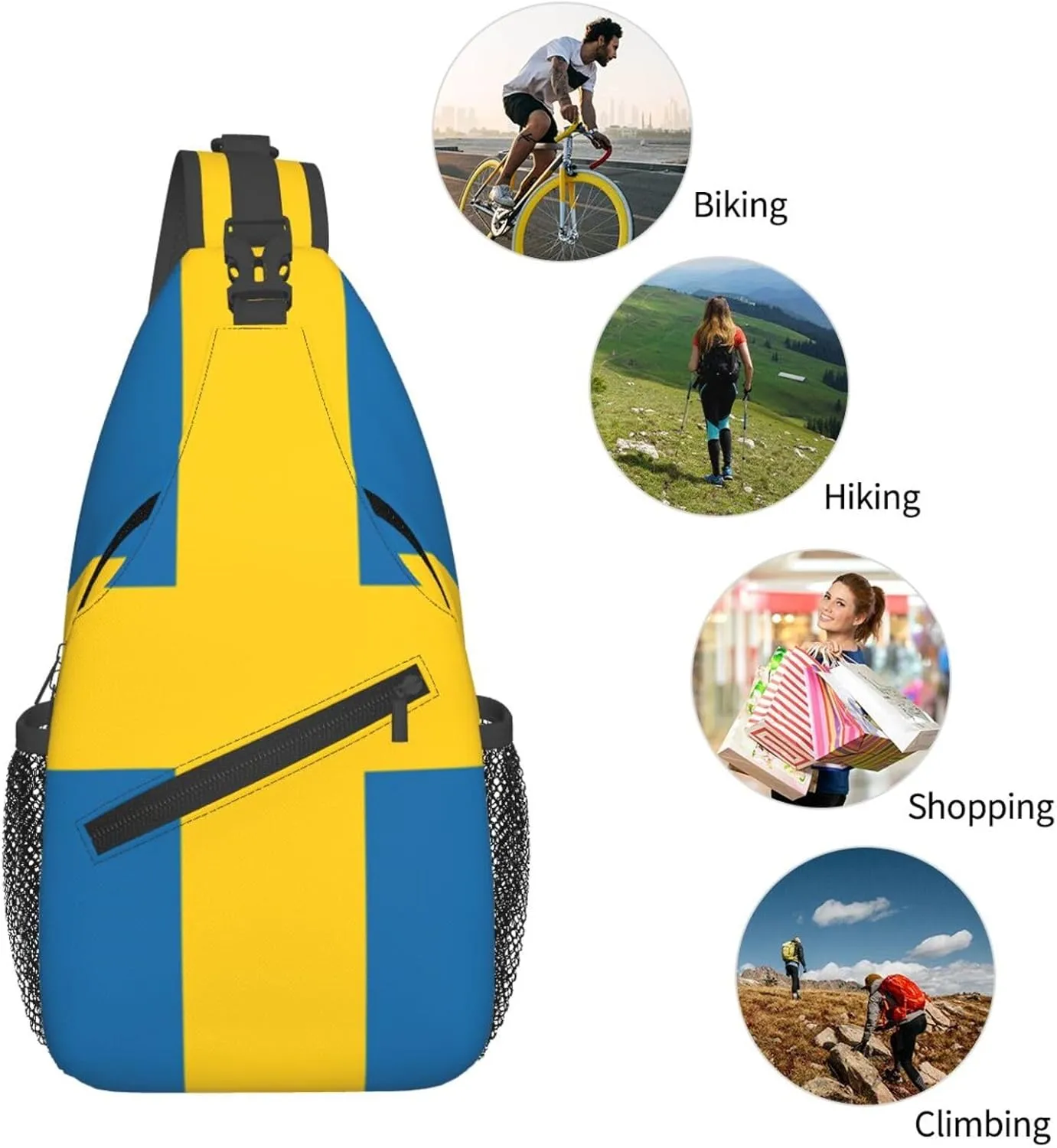 Sweden Flag Sling Bag for Men Women Adjustable Shoulder Sling Backpack Lightweight Chest Crossbody Bags for Travel Hiking Daypack Fanny Pack
