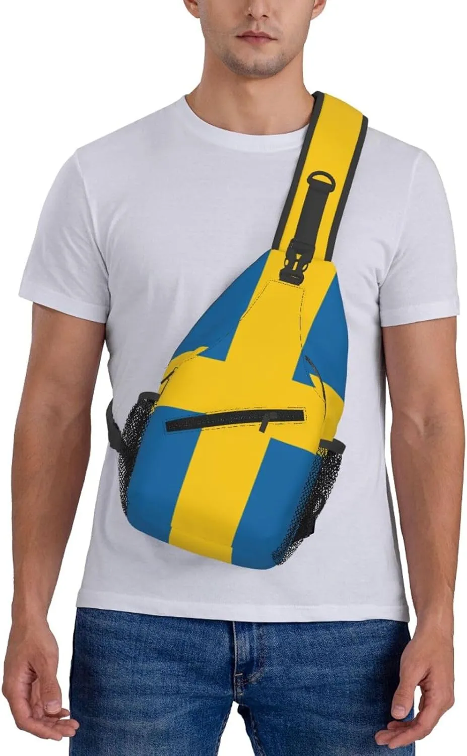 Sweden Flag Sling Bag for Men Women Adjustable Shoulder Sling Backpack Lightweight Chest Crossbody Bags for Travel Hiking Daypack Fanny Pack