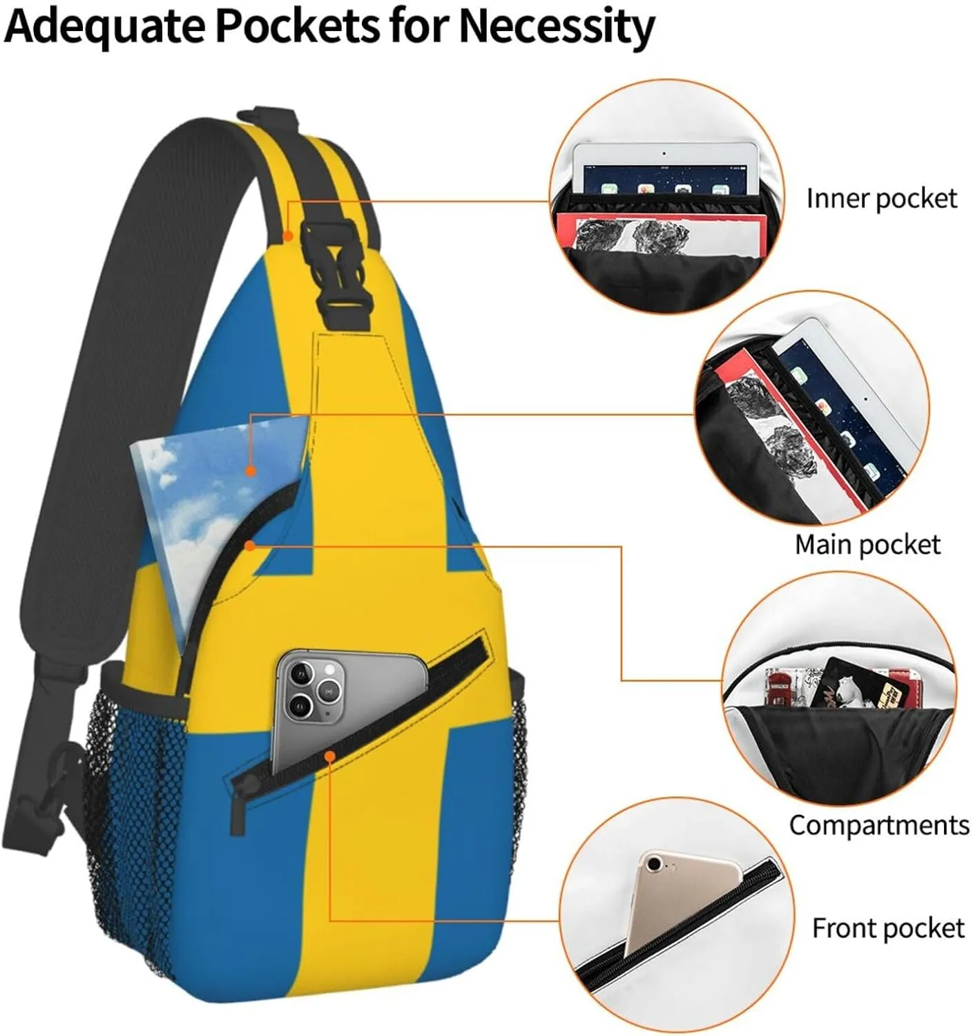 Sweden Flag Sling Bag for Men Women Adjustable Shoulder Sling Backpack Lightweight Chest Crossbody Bags for Travel Hiking Daypack Fanny Pack