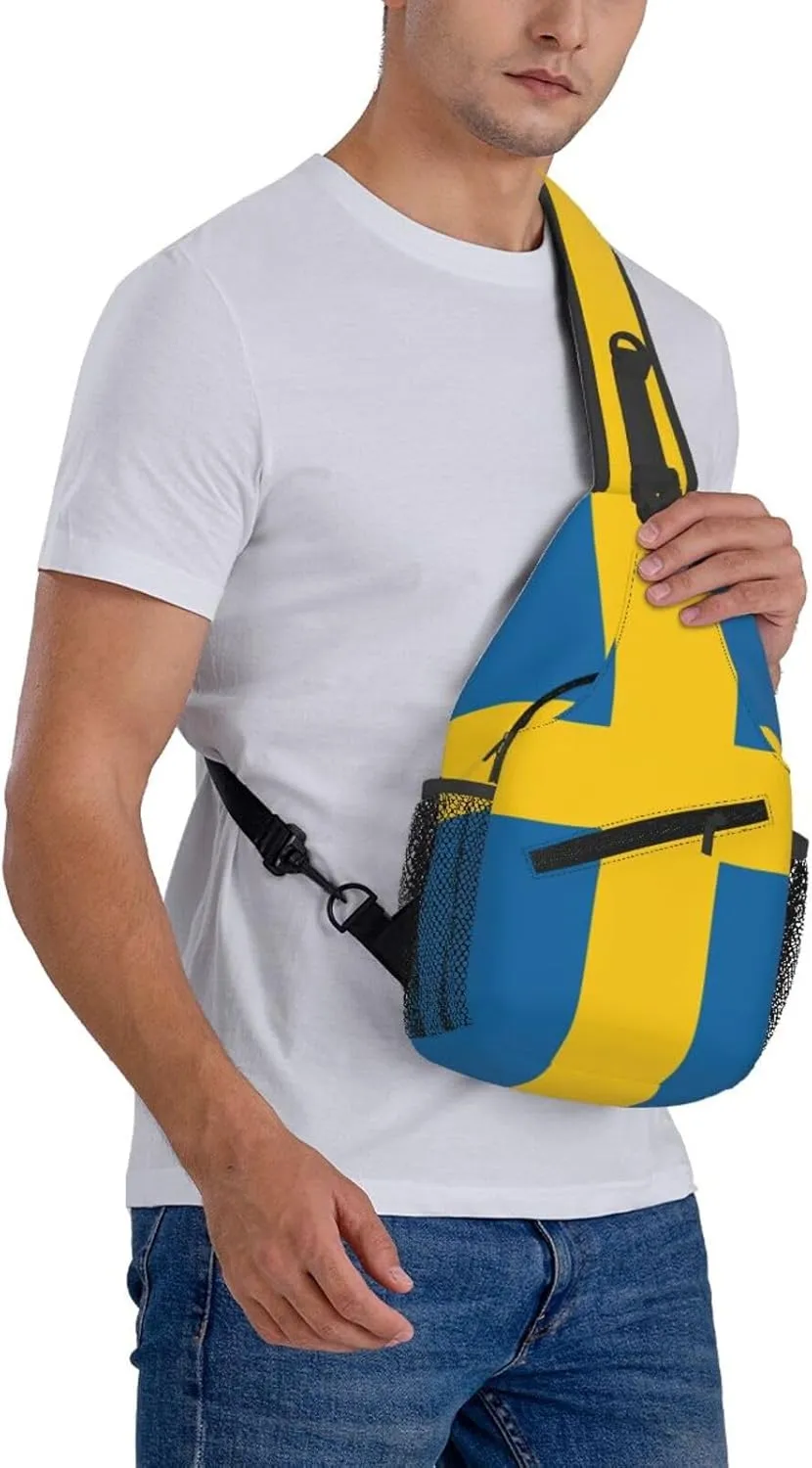 Sweden Flag Sling Bag for Men Women Adjustable Shoulder Sling Backpack Lightweight Chest Crossbody Bags for Travel Hiking Daypack Fanny Pack