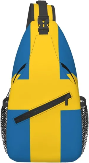 Sweden Flag Sling Bag for Men Women Adjustable Shoulder Sling Backpack Lightweight Chest Crossbody Bags for Travel Hiking Daypack Fanny Pack