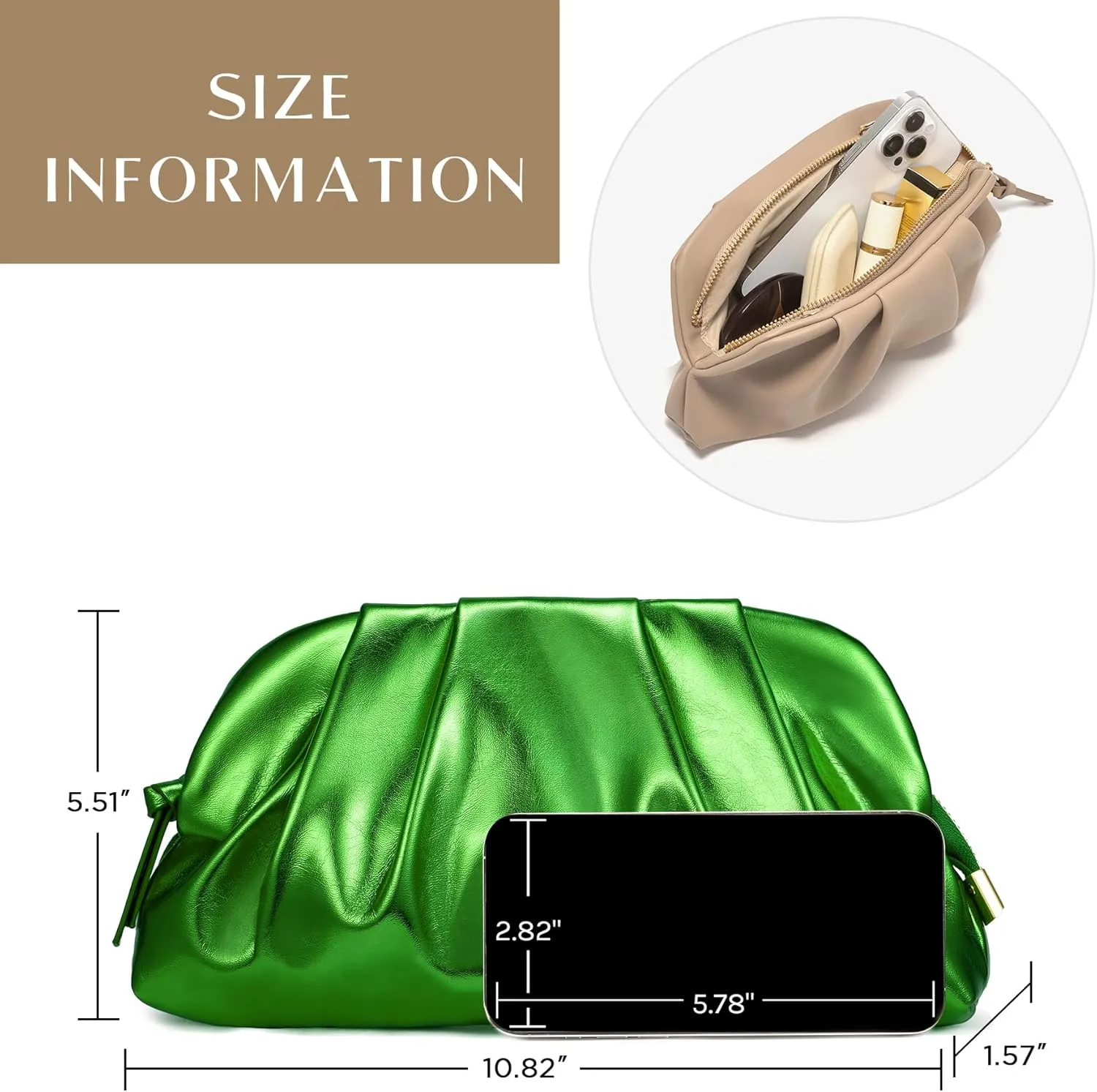 SWEETV Dressy Vegan Leather Clutch Purse for Women Formal, Soft Pleated PU Evening Clutch for Weddings, Proms, Cocktail-Gemma