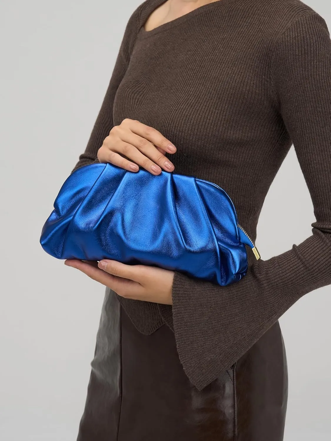 SWEETV Dressy Vegan Leather Clutch Purse for Women Formal, Soft Pleated PU Evening Clutch for Weddings, Proms, Cocktail-Gemma