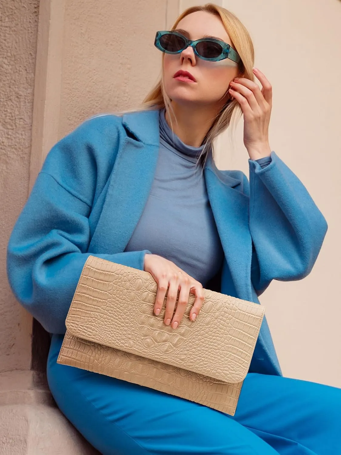 SWEETV Evening Clutch Purses for Women Elegant Wristlet Wallets Crocodile Pattern PU Leather Cross body Purse Formal/Wedding