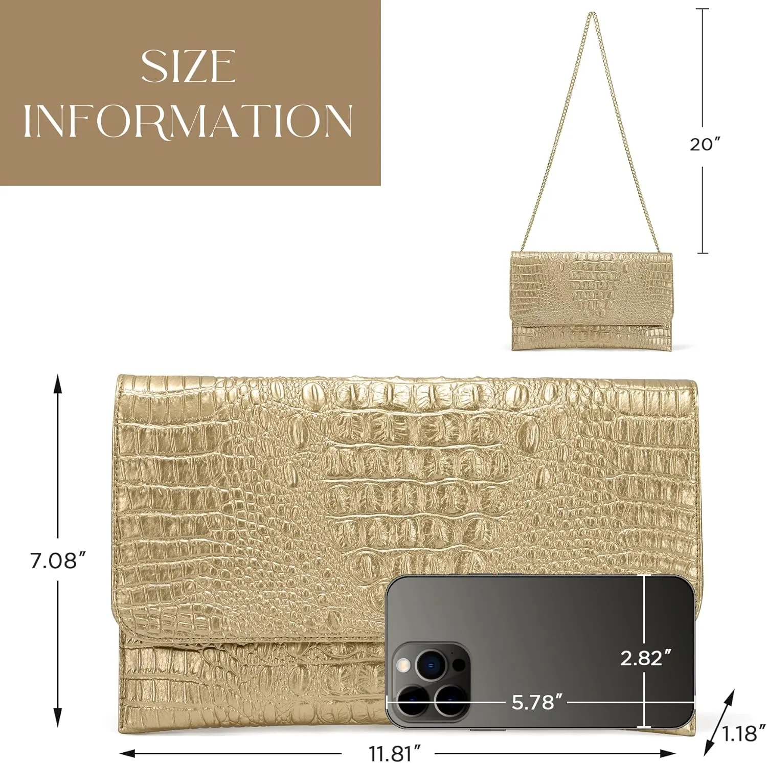 SWEETV Evening Clutch Purses for Women Elegant Wristlet Wallets Crocodile Pattern PU Leather Cross body Purse Formal/Wedding