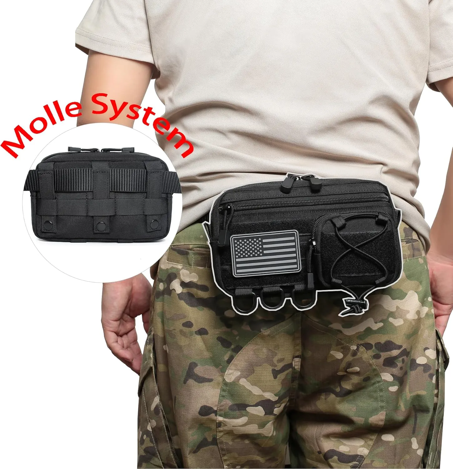 Tactical Molle Horizontal Admin Pouch with Front Drawstring Pocket EMT Pouch EDC Utility Orgaznier Bag