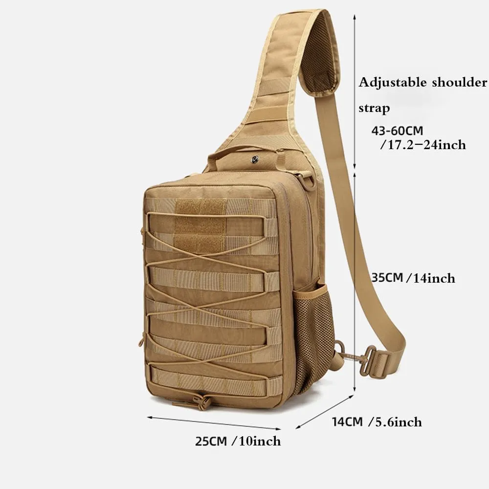 Tactical molle Single Shoulder Bag - Large Capacity Multi-functional Backpack for Daily Using or Hiking, Traveling (Tan), Black