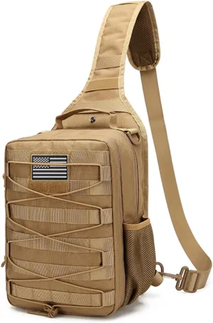 Tactical molle Single Shoulder Bag - Large Capacity Multi-functional Backpack for Daily Using or Hiking, Traveling (Tan), Black