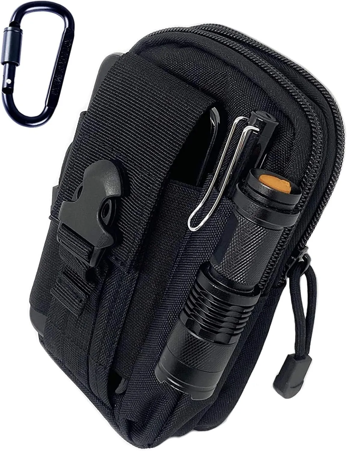 Tactical Pouch Multipurpose Waist Bag Tactical Holster Military Waist Belt Bag Wallet Pouch Purse Phone Case with Zipper Compatible with Most Models Cell Phone - Black