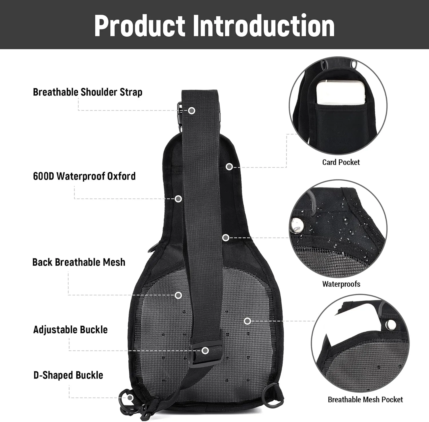 Tactical Shoulder Sling Bag, Small Shoulder Bag for Men, Outdoor Crossbody Backpack Tactical Chest Bag for Every Day Carry (Black)