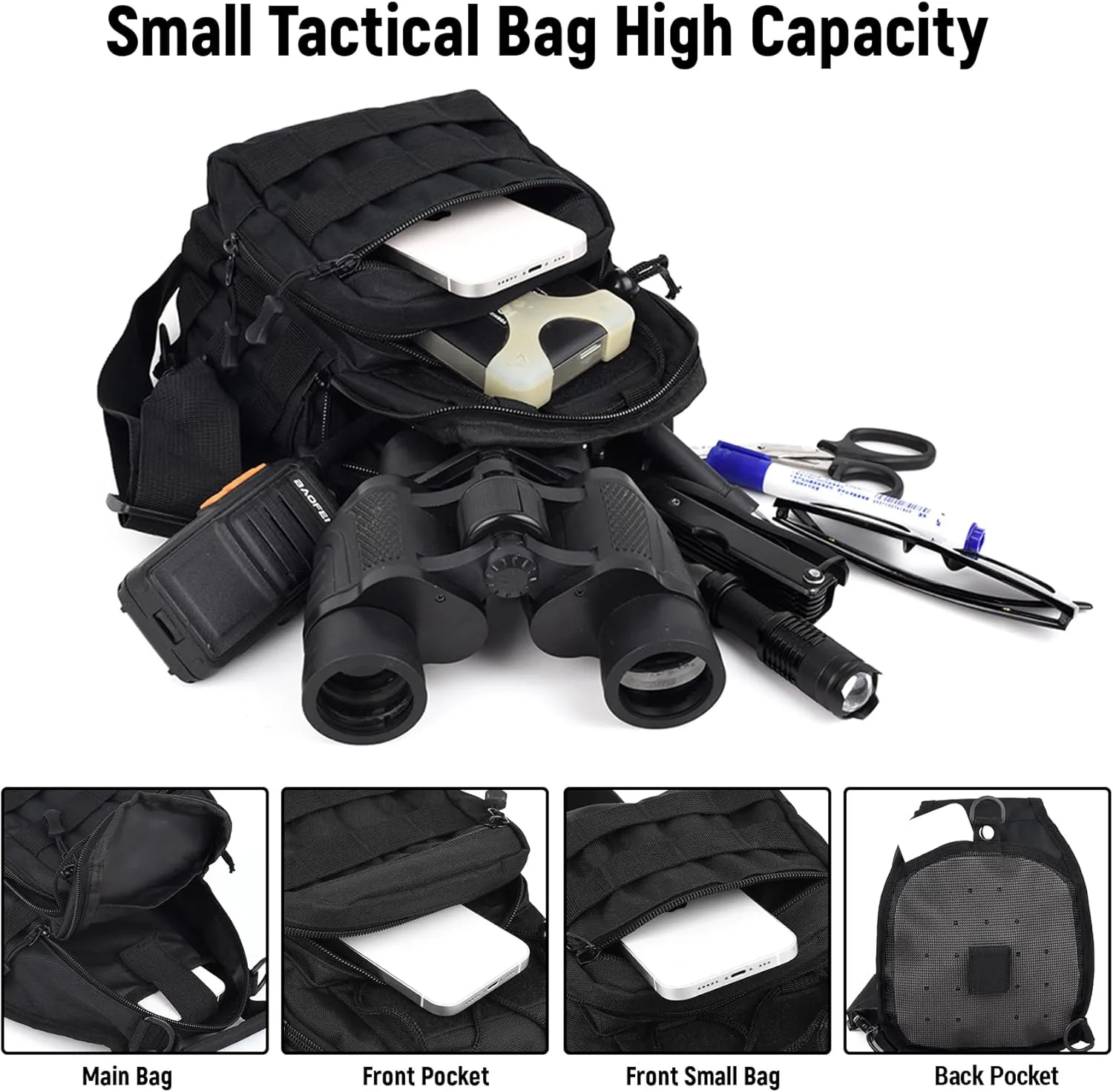 Tactical Shoulder Sling Bag, Small Shoulder Bag for Men, Outdoor Crossbody Backpack Tactical Chest Bag for Every Day Carry (Black)