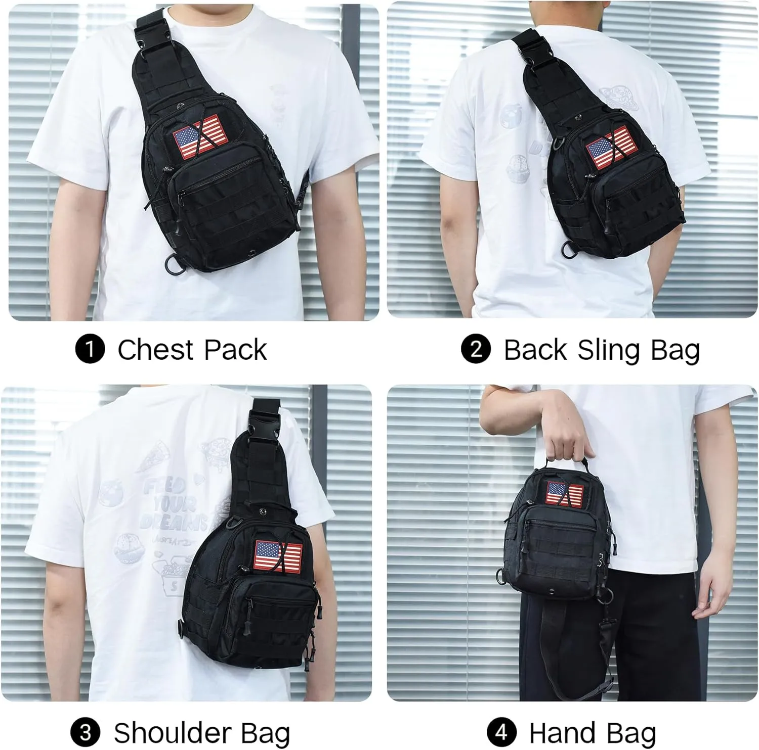 Tactical Shoulder Sling Bag, Small Shoulder Bag for Men, Outdoor Crossbody Backpack Tactical Chest Bag for Every Day Carry (Black)